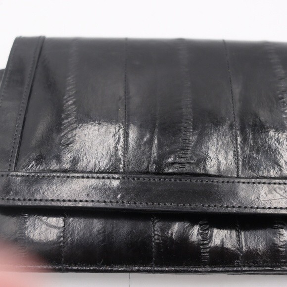 Vintage Eel Skin Black Leather Clutch Purse Handbag Beautiful Retro 1950s Bag - Picture 3 of 16